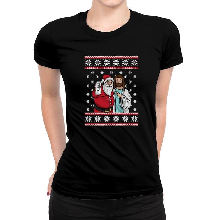 Santa Jesus Jingle Bro Pizza Lover Funny Christmas Women T-shirt