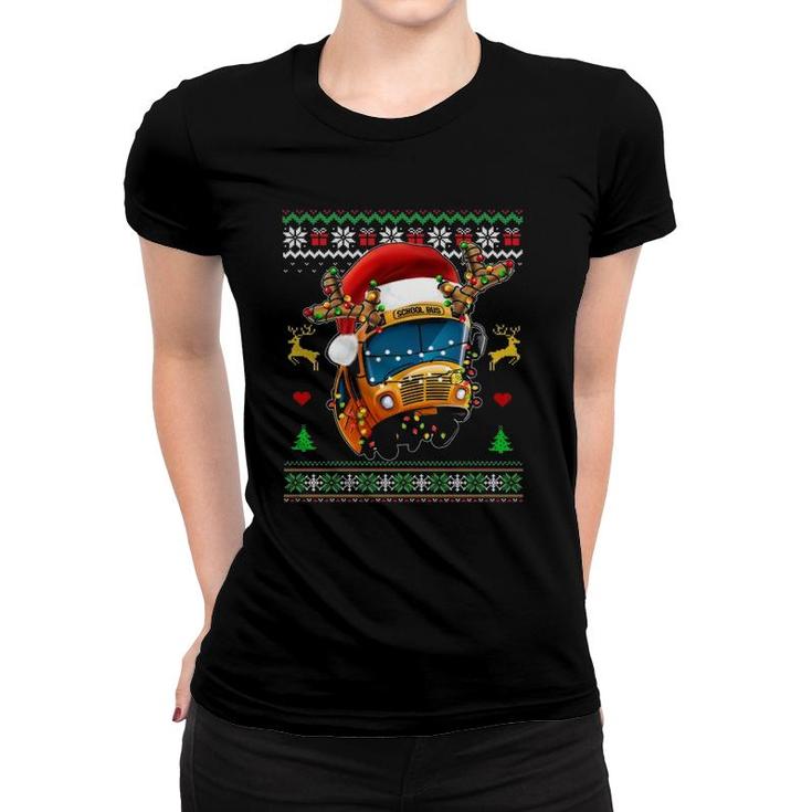School Bus Driver Reindeer Santa Hat Ugly  Christmas Women T-shirt