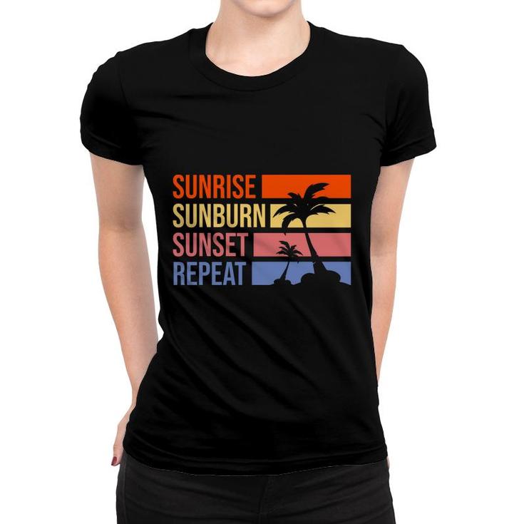 Sunrise Bunburn Sunset Repeat Summer Enistle Beach Retro Sunset Women T-shirt
