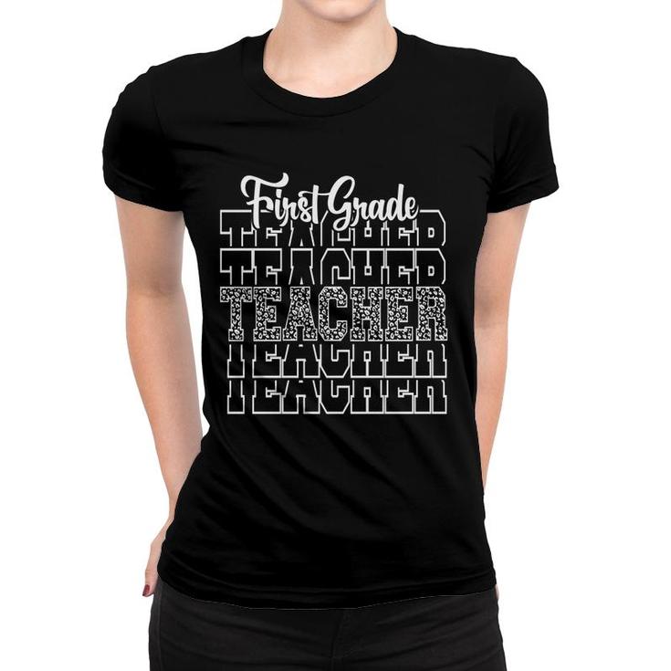 Teacher First Grade Leopard White First Grade Teacher Back To School Women T-shirt