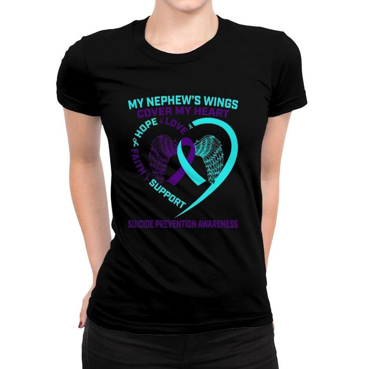 Teal Purple Suicide Prevention Awareness Nephew Heart Wings Women T-shirt