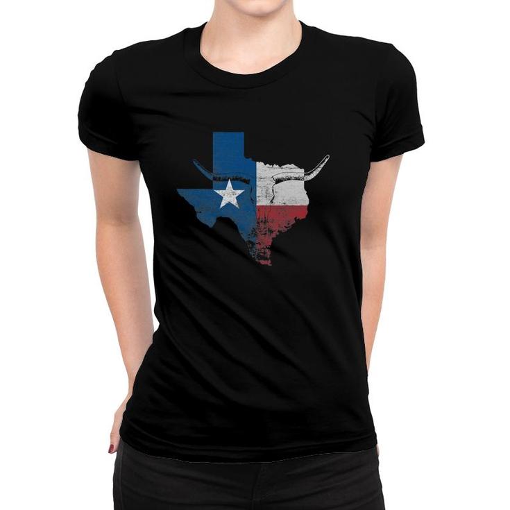 Texas Flag  Vintage Texas Flag Longhorn Skull Retro Tx Women T-shirt
