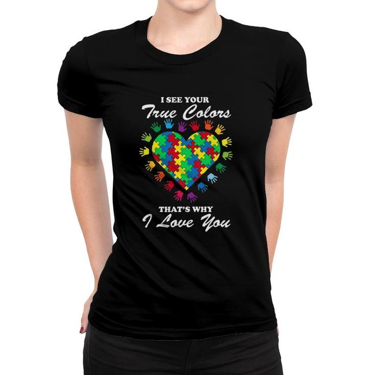 True Colors Heart Puzzle Cool Autism Awareness Gift Women T-shirt