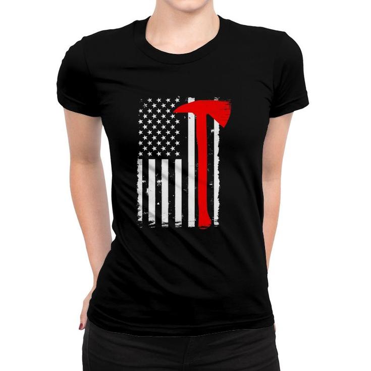 Usa Flag Axe Vintage Firefighter Thin Red Line Fireman Gift Women T-shirt