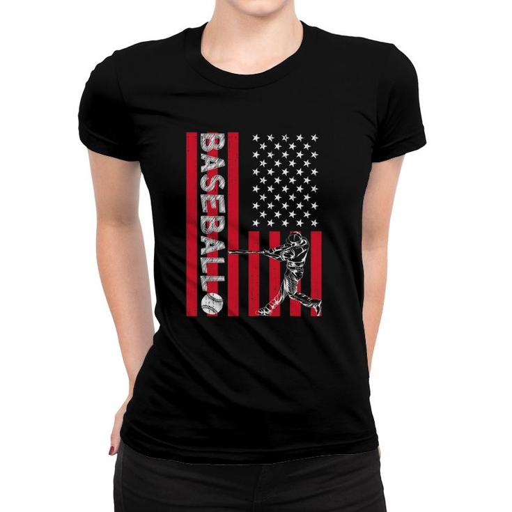 Usa Flag Batter Baseball Player American Sport Baseball Women T-shirt