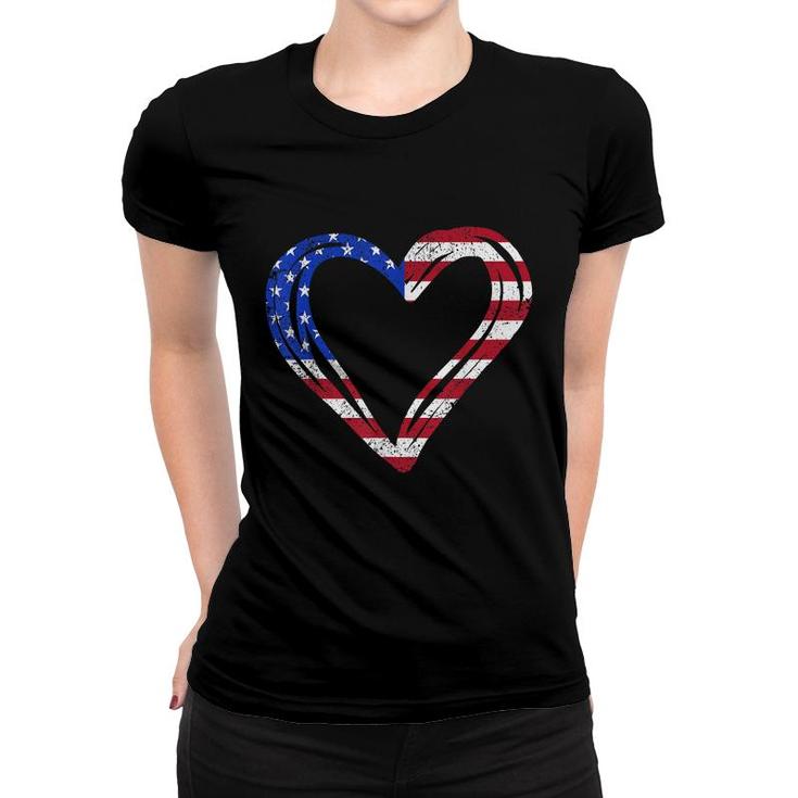 Usa Flag Heart American Patriotic Armed Forces Memorial Day  Women T-shirt