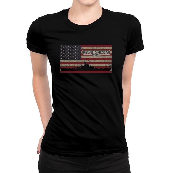 Uss Indiana Bb-58 Ww2 Battleship Usa American Flag Women T-shirt
