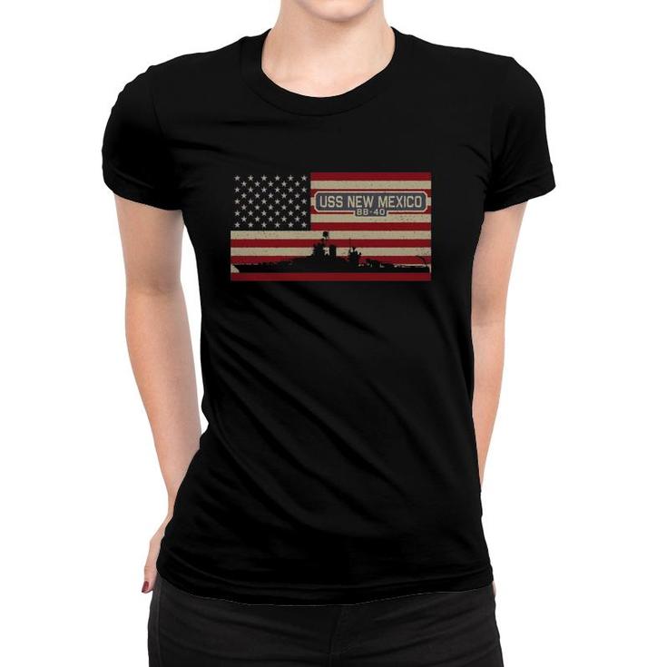 Uss New Mexico Bb-40 Battleship Gift Usa American Flag Women T-shirt