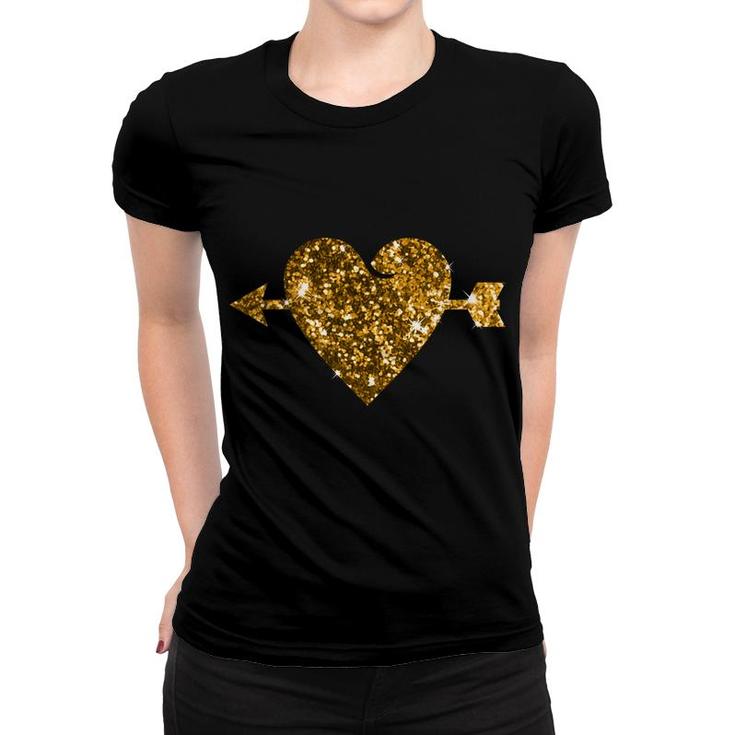 Valentines Day Gold Valentine Heart With Arrow Women T-shirt