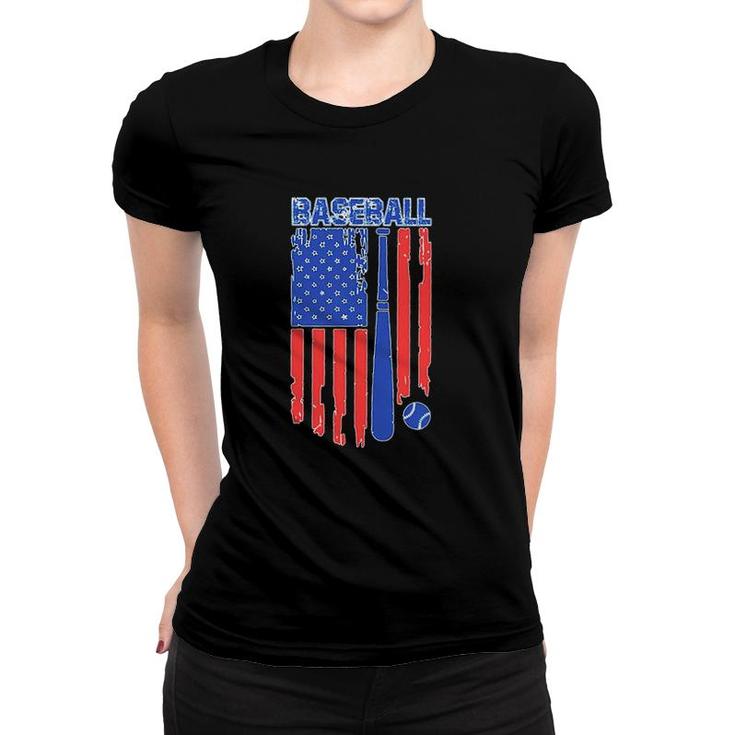 Vintage Cool Baseball American Flag Print Women T-shirt