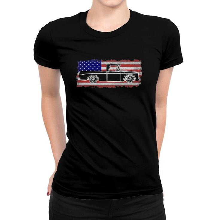 Vintage Sweptline Truck Usa Flag Slammed Bagged Women T-shirt