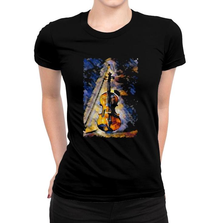 Violin Painting Violinist Music Orchestra String Player Art Women T-shirt