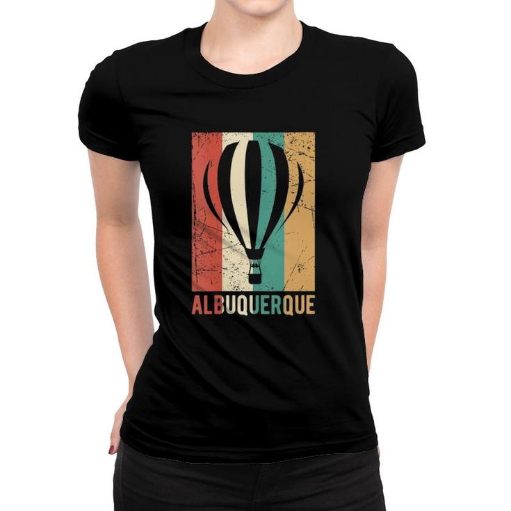 Womens Alburquerque Hot Air Balloon Retro Rainbow Ballooning V-Neck Women T-shirt