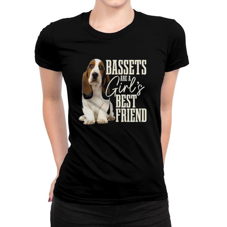 Womens Bassets Are A Girls Best Friend Funny Dog Basset Hound Mom Women T-shirt