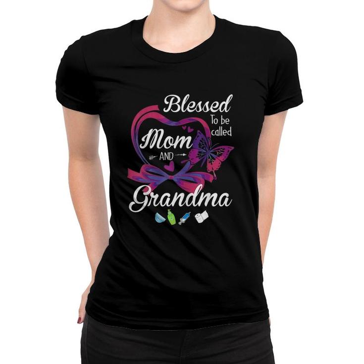 Womens Blessed Grandma Mom Grand Kid Plus Size Butterflies Graphic Women T-shirt