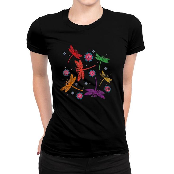 Womens Colorful Dragonfly V-Neck Women T-shirt