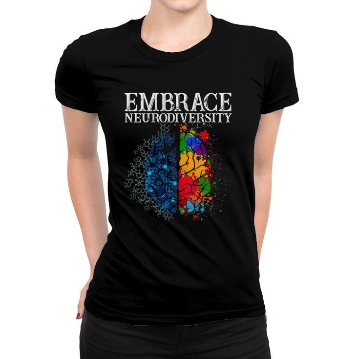 Womens Embrace Neurodiversity Adhd Brain Autism Awareness V-Neck Women T-shirt