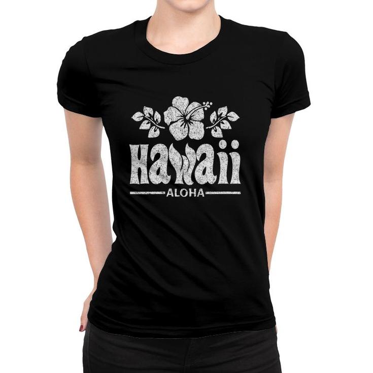 Womens Hawaii Flowers Distressed White Print V-Neck Women T-shirt