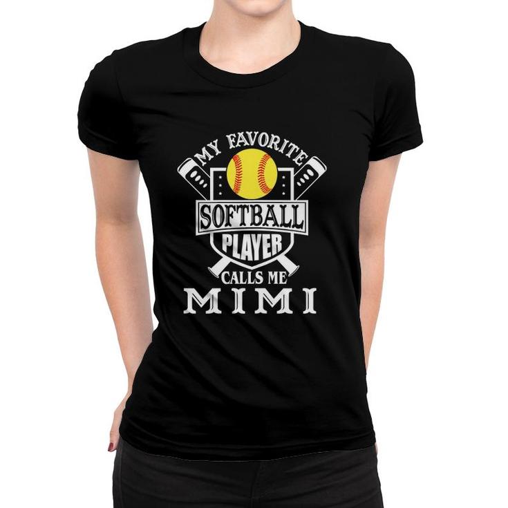 Womens My Favorite Softball Player Calls Me Mimi Outfit Softball Women T-shirt