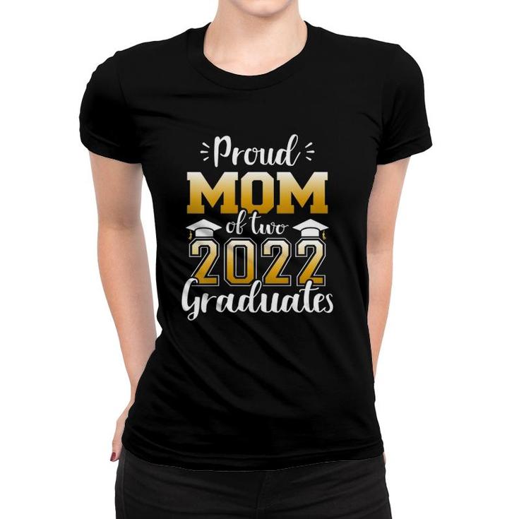 Womens Proud Mom Of Two Class Of 2022 Graduates Twins Graduation V-Neck Women T-shirt