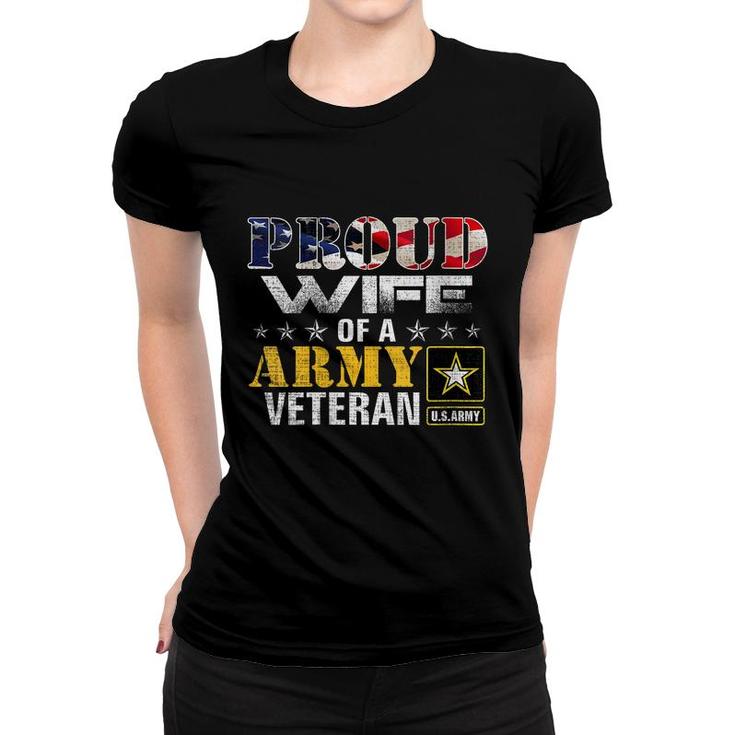 Womens Proud Wife Of A Army Veteran American Flag Military Gift  Women T-shirt