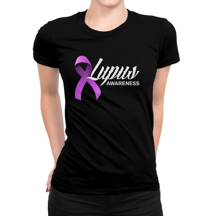 Womens Purple Ribbon Lupus Warrior Lupus Fighter Lupus Awareness Vneck Women T-shirt