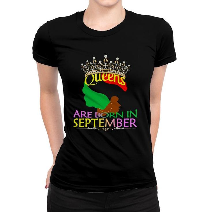 Womens Queens Are Born In September - Black Afro Women Birthday Women T-shirt