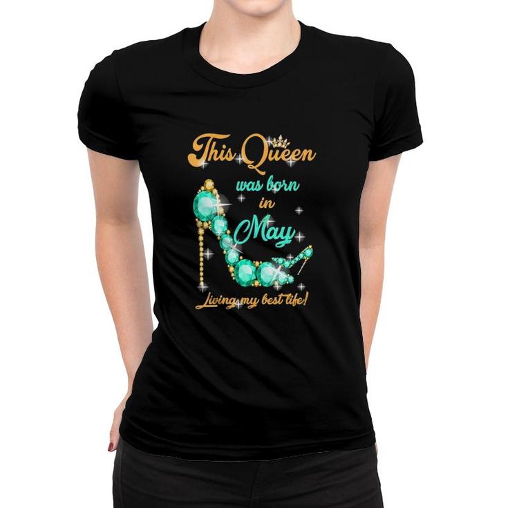 Womens This Queen Was Born In May V-Neck Women T-shirt