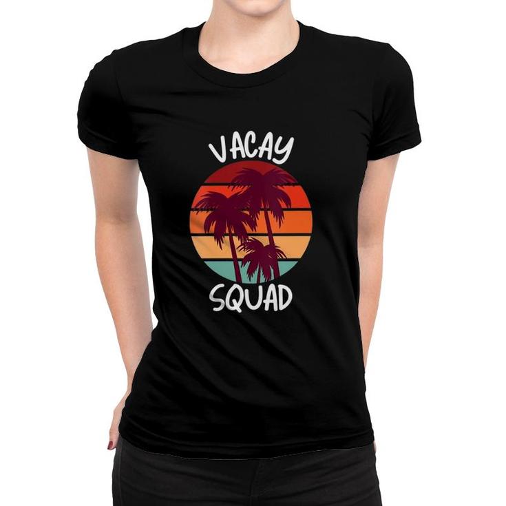 Womens Vacay Squad Summer Vacation Family Friends Trip Palm Trees V-Neck Women T-shirt
