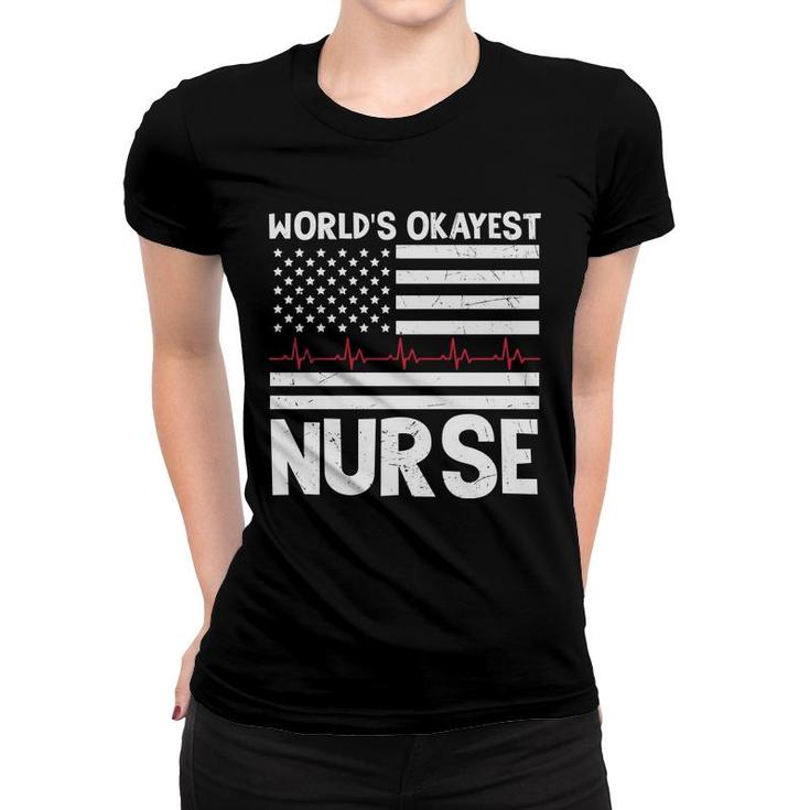 Worlds Okayest Nurse Heartbeat White Graphic New 2022 Women T-shirt