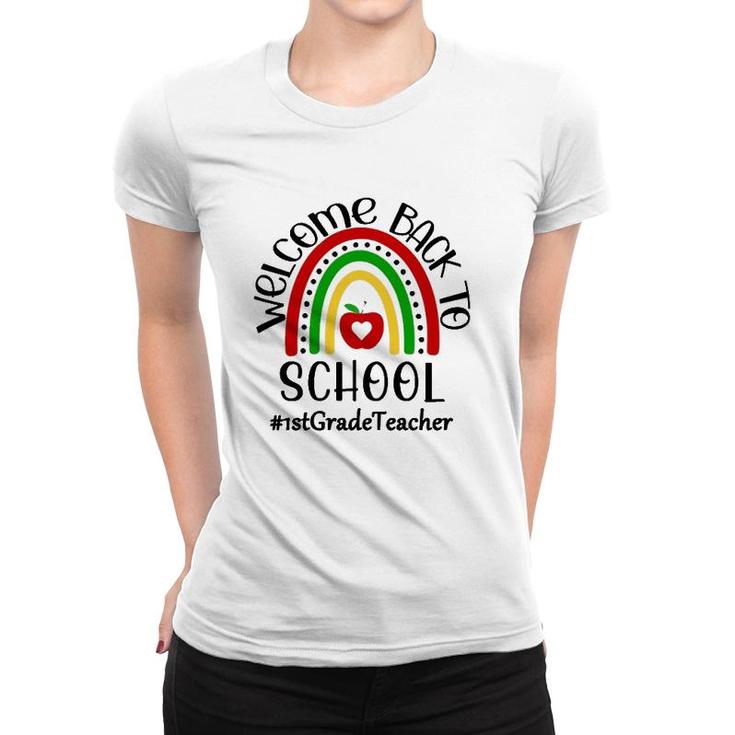1St Grade Teacher Hashtag Welcome Back To School Boho Rainbow Teaching Gift Women T-shirt