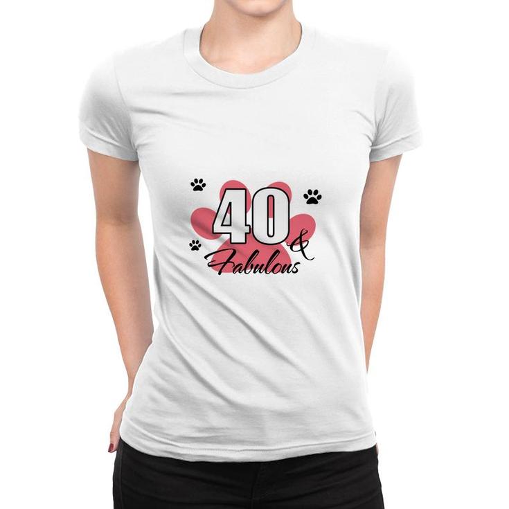 40 Happy Birthday 40Th Pink Paw Print Cat Animal Women T-shirt