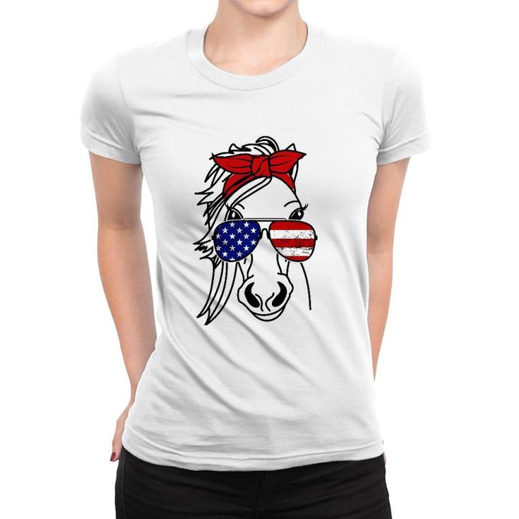 4Th Of July Patriotic Horse American Flag Sunglasses Women T-shirt