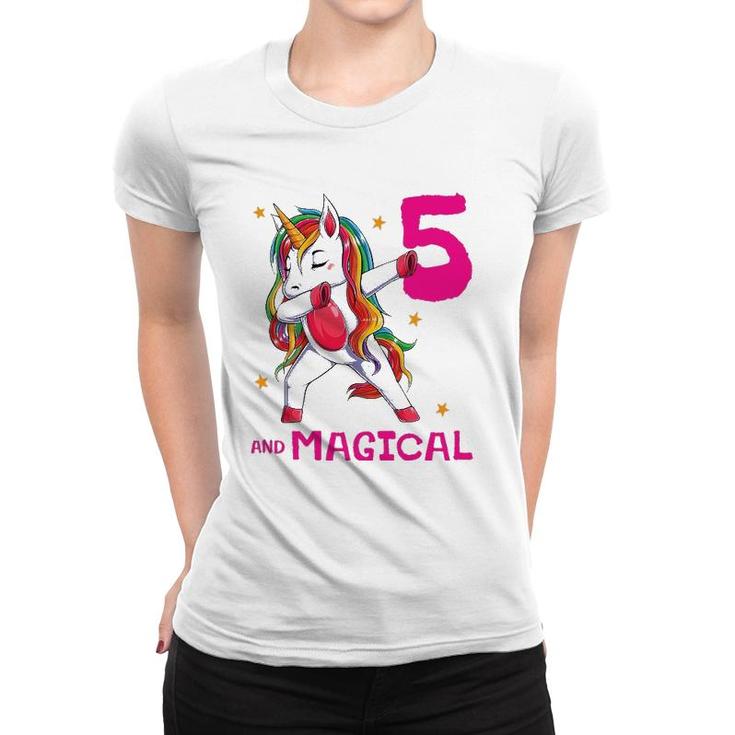 5 And Magical Girls 5Th Birthday Unicorn 5 Years Old Girl Women T-shirt