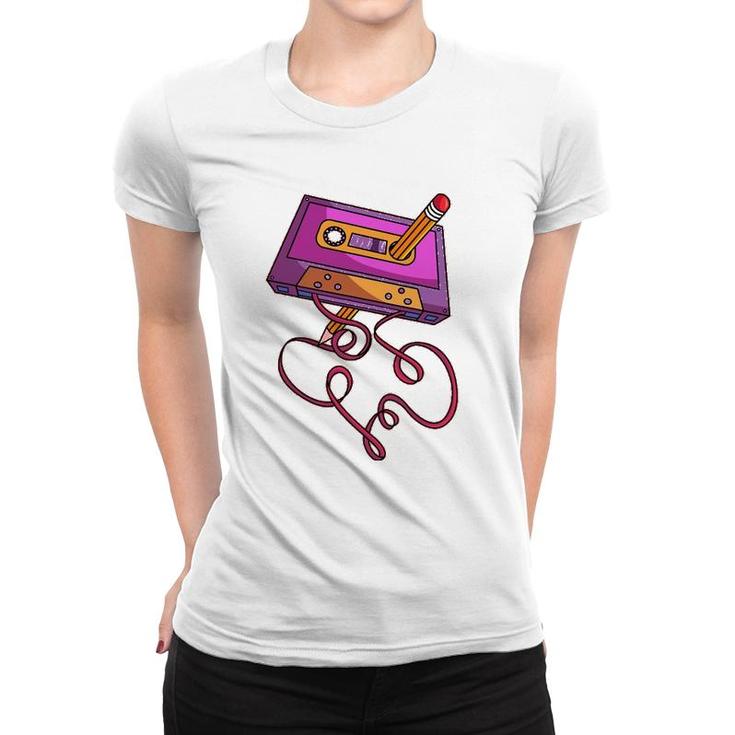 80S Cassette Tape Pencil 1980S Retro Vintage Throwback Music Women T-shirt