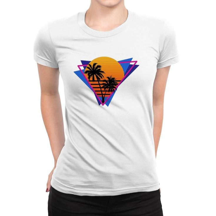 80S Style Synthwave Retrowave Aesthetic Palm Tree Sunset Women T-shirt