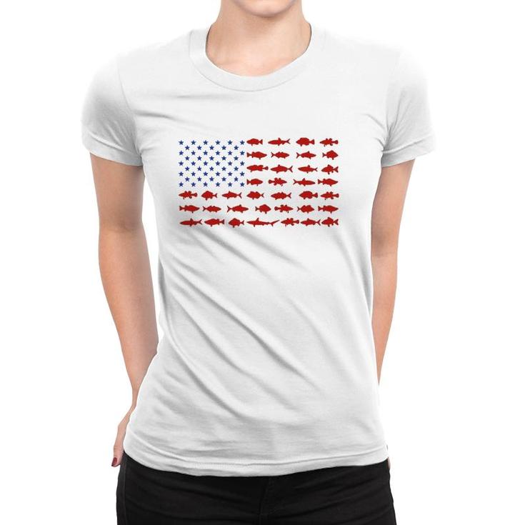American Flag Fishing Theme Patriotic For Men Women Kids Women T-shirt