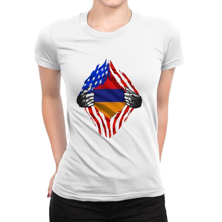 Armenian Heritage Armenia Roots Us American Flag Patriotic Women T-shirt