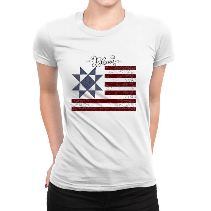Barn Quilt July 4Th Gifts Vintage Usa Flag S Women T-shirt