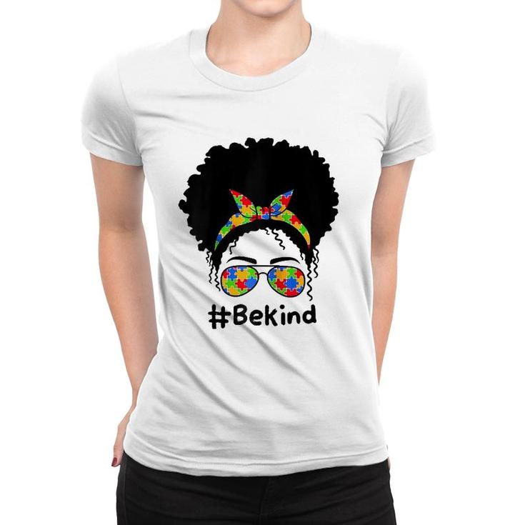 Be Kind  Autism Awareness Messy Bun Women Girls Raglan Women T-shirt