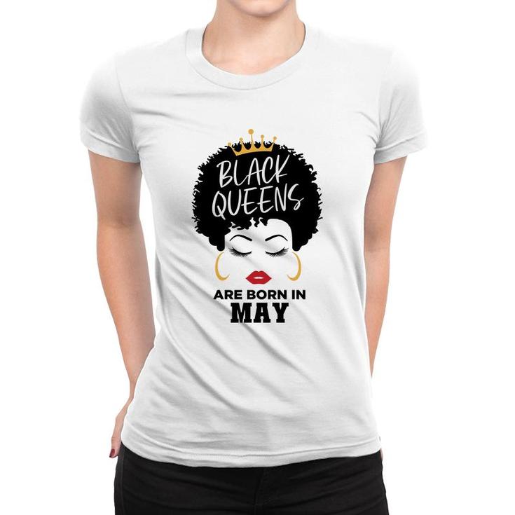 Black Queens Are Born In May Birthday Curly Hair Girl Women T-shirt