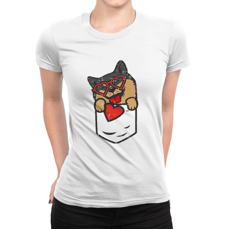 Black Shiba Inu Heart Pocket Valentine Day Japanese Dog Gift Women T-shirt