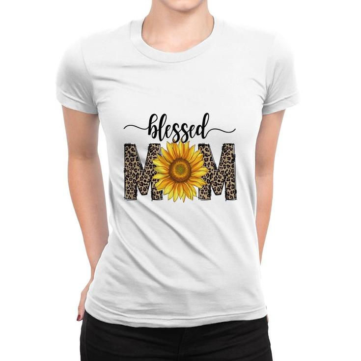 Blessed Mom With Sunflower And Leopard Vintage Mothers Day Design Women T-shirt
