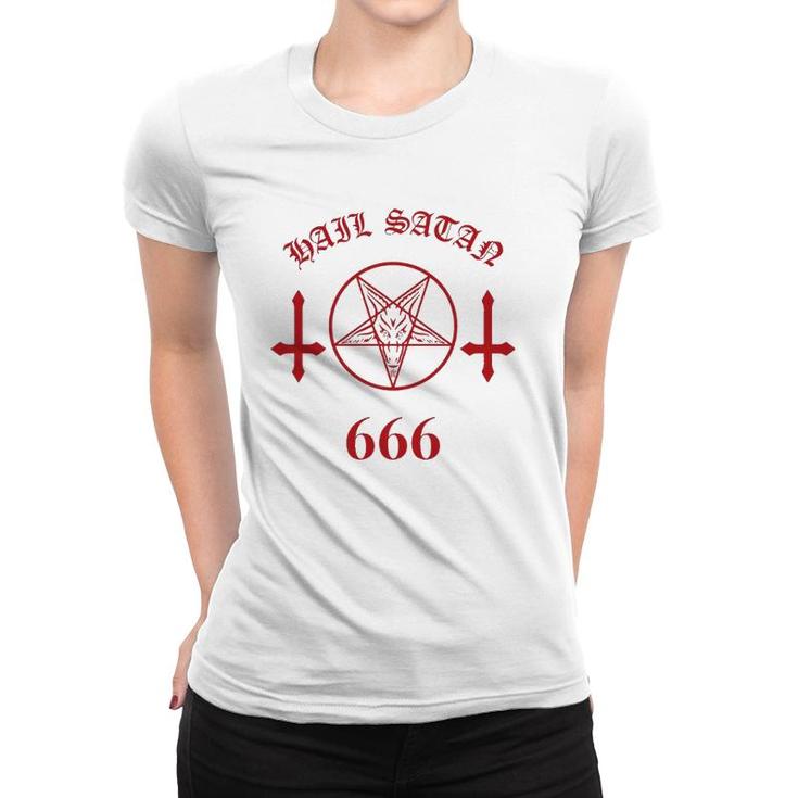 Blood Red Satanic Pentagram Hail Satan 666 Upside Down Cross  Women T-shirt