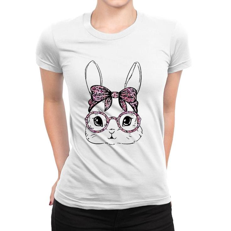 Bunny Face Leopard Glasses Happy Easter Day Women Girl Kid Women T-shirt