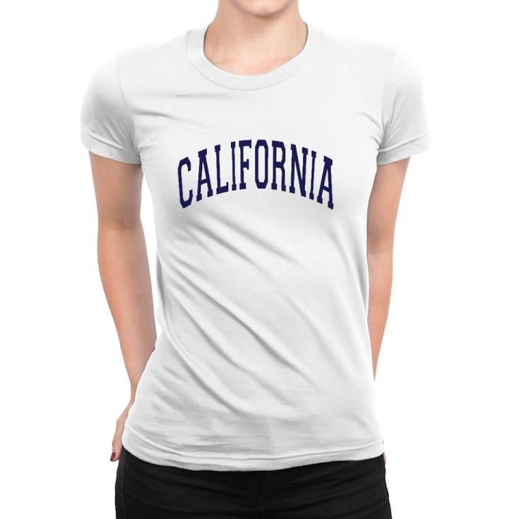 California Varsity Style Navy Blue Text Women T-shirt