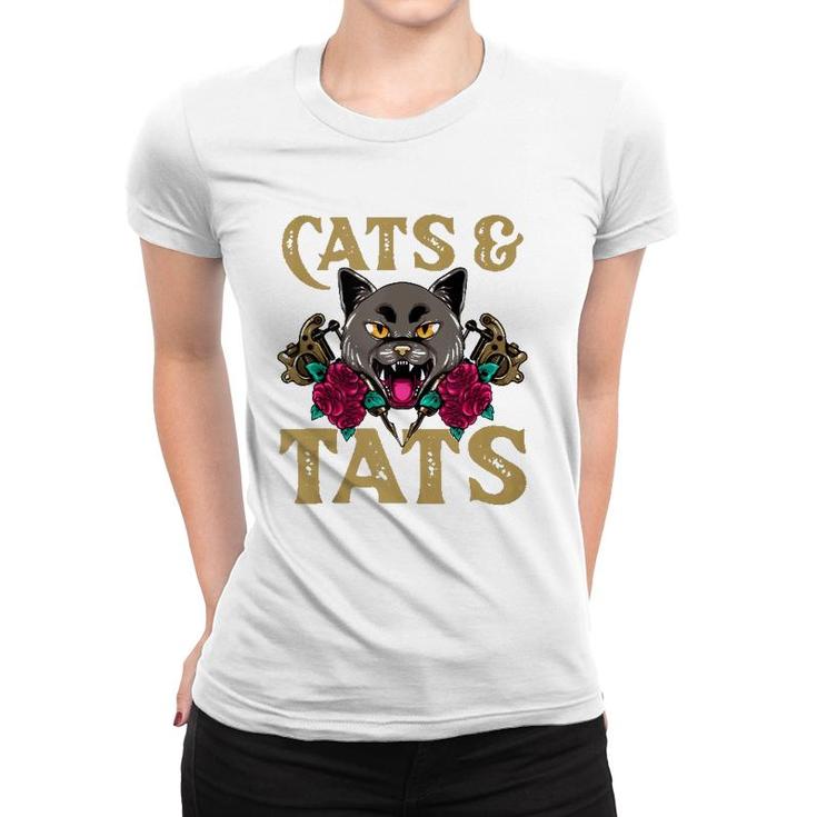 Cats And Tats  Funny Ink Tattoo Gun Cat Lover Gift  Women T-shirt