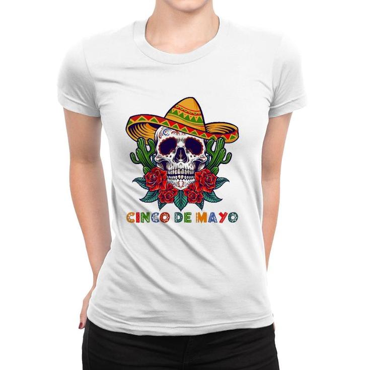 Cinco De Mayo Mexican Cross Sunglasses Skull Mustache Women T-shirt