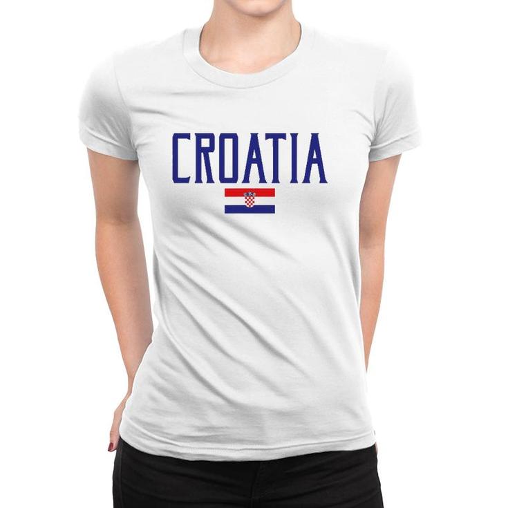 Croatia Flag Vintage Blue Text Women T-shirt