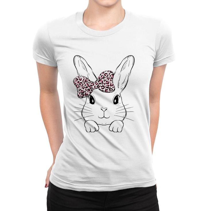 Cute Bunny Face Leopard Bow Tie Easter Day Girls Womens Women T-shirt